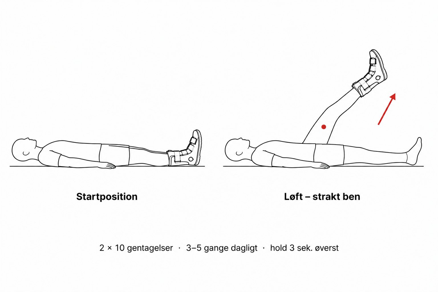 Person der laver strakt benløft liggende