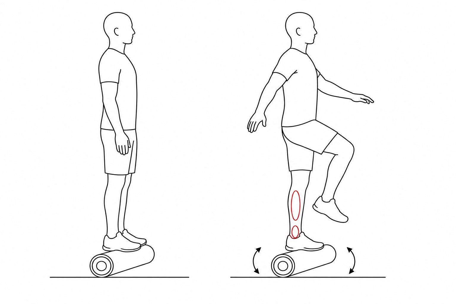 Person der træner balance på en rullet yogamåtte
